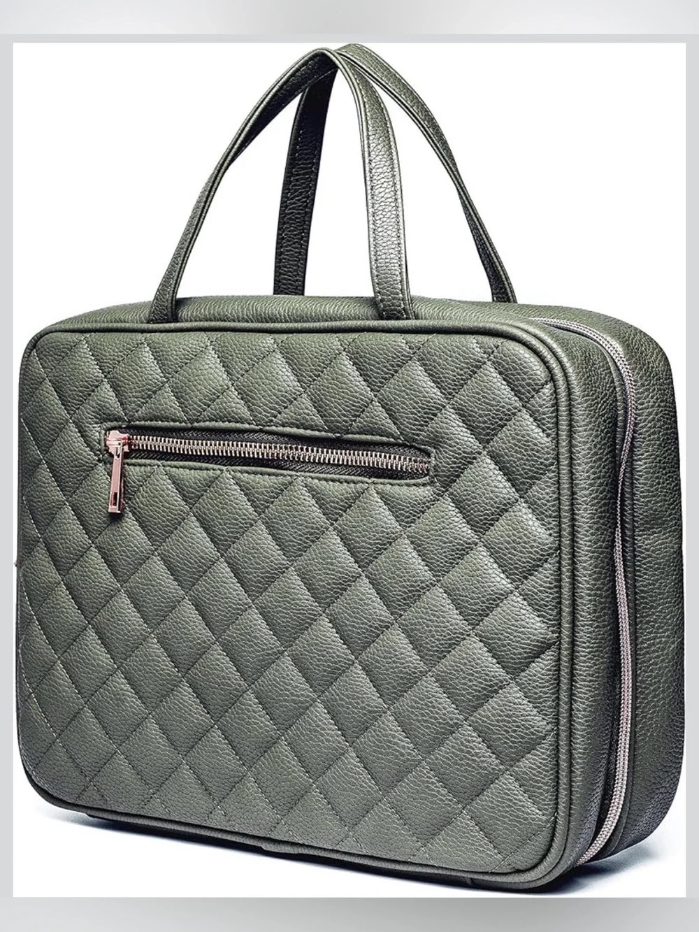 Ms. Lovely Olive Green Quilted Travel Toiletry & Cosmetic Organizer Bag | NWOT